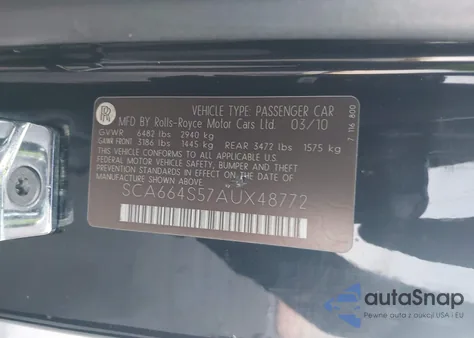 2010 Rolls-Royce Ghost z USA, uszkodzony, nr VIN SCA664S57AUX48772